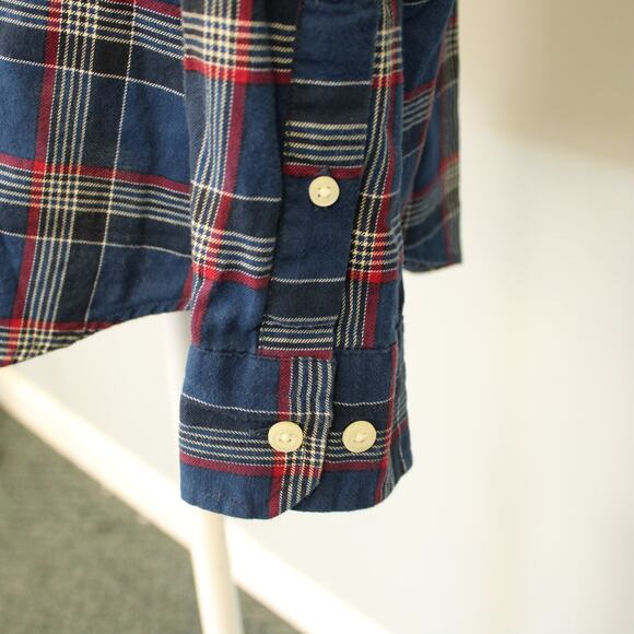 Nautica Men's LS Button Down Shirt Navy Red Plaid Size M - Picture 4 of 6